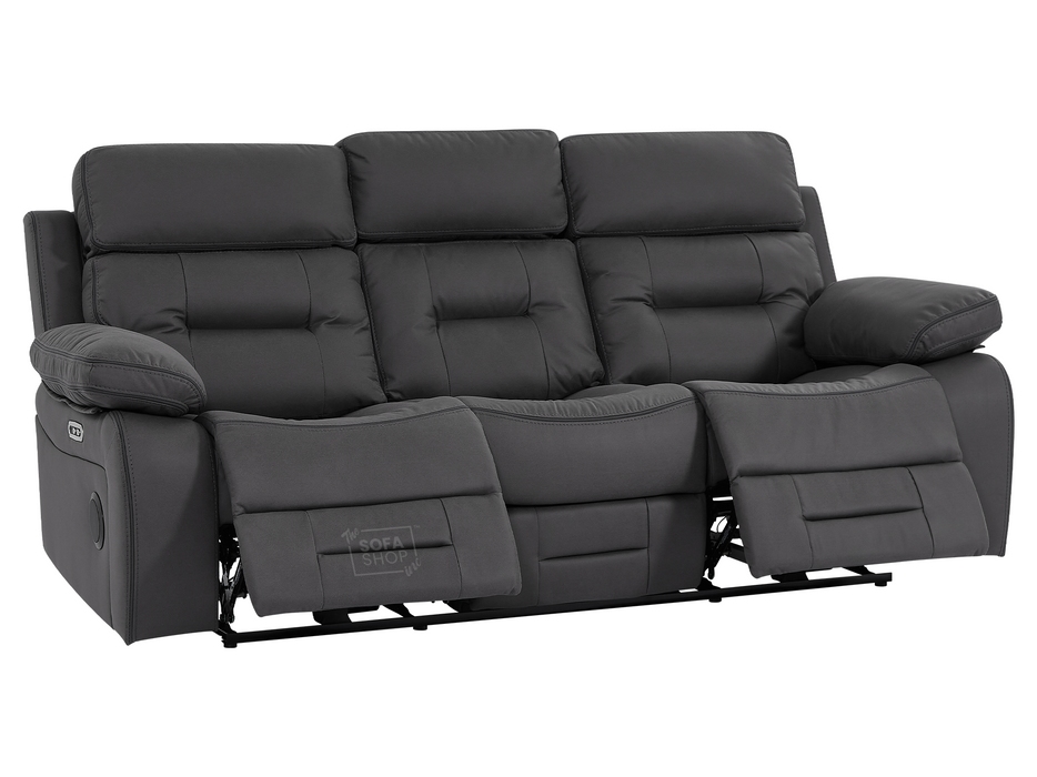 3+2 Seater Grey Fabric Sofas with Drop-Down Table, Power Headrest, Power Recliner, Bluetooth, Socket Set, Storage Drawer, USB & Wireless Charging | Grey Fabric | Sicily | The Sofa Shop