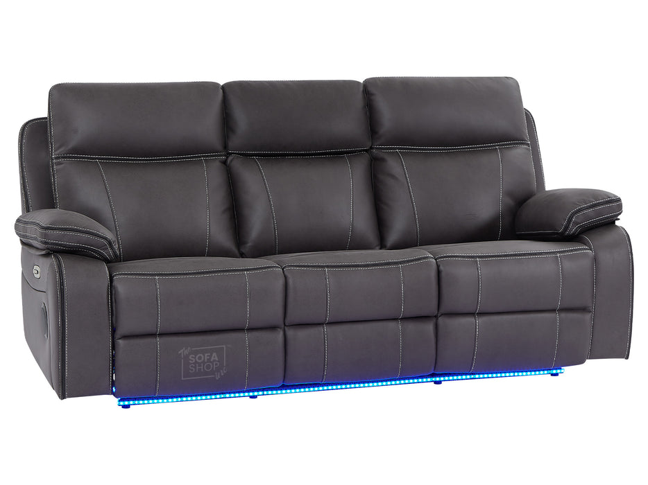 3 Seater Recliner Cinema Sofa In Grey Resilience Fabric With Power Headrests, Drop Down Table & USB Ports - Vinsonova