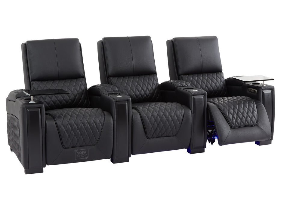 3 Seat Electric Recliner Home Cinema Theatre Sofa | Real Leather Couch in Black + USBc to Stay Charged + Fully Reclining Seats | Assisi | The Sofa Shop