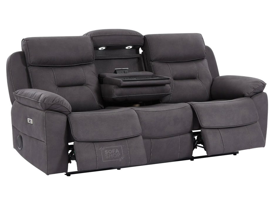 3+1 Piece Electric Home Cinema Theatre Sofa Set | Fabric Couch Suite Package In Black + Cupholders + Wireless Charger  | Florence | The Sofa Shop