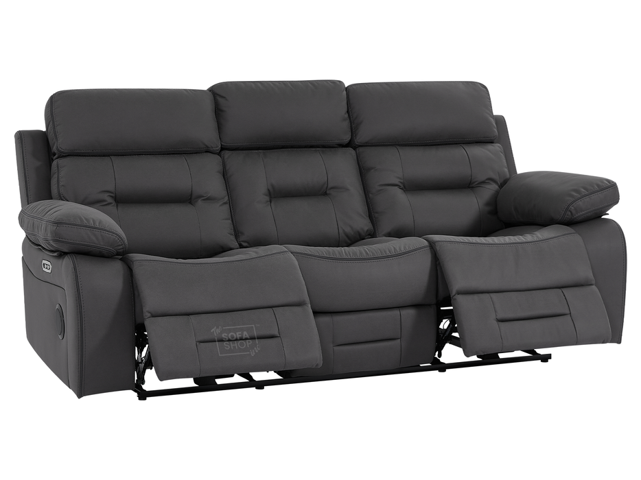 3 Seater Electric Recliner Cinema Sofa in Grey Fabric with Drop-Down Table, LED Reading Light, Power Headrest, Power Recliner, Bluetooth, Socket Set, Storage Drawer, USB & Wireless Charging | Sicily | The Sofa Shop