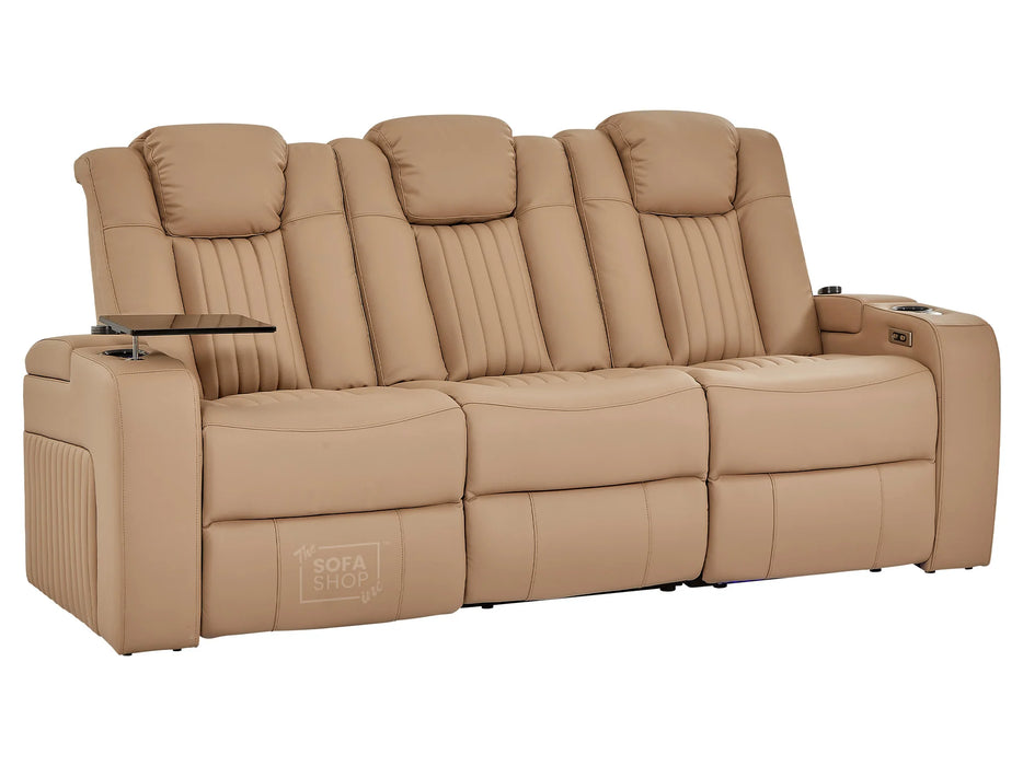 3+2+1 Sofa Set Leather Recliner with USB Charging, Cup Holders, Storage, LED Lights & Massage | Camel Leather Aire | Capri | The Sofa Shop