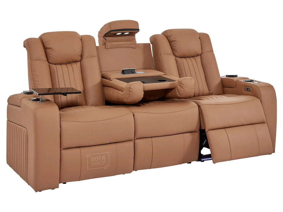 3+2+1 Sofa Set Leather Recliner with USB Charging, Cup Holders, Storage, LED Lights & Massage | Tan Leather Aire | Capri | The Sofa Shop