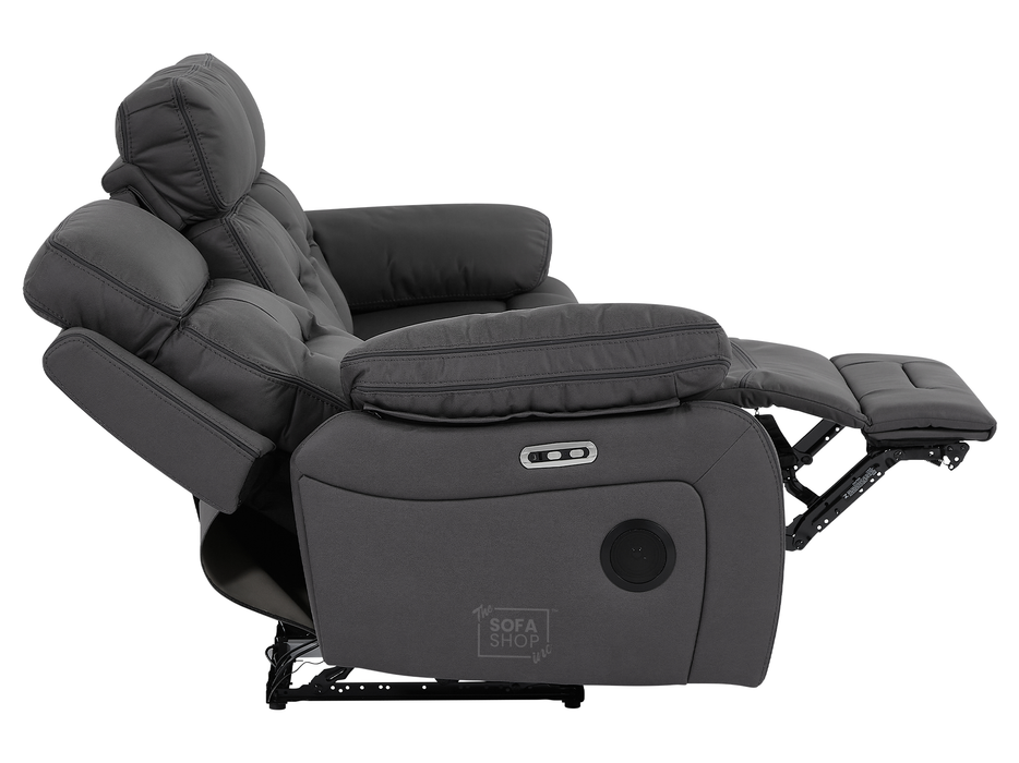 3 Seater Electric Recliner Cinema Sofa in Grey Fabric with Drop-Down Table, LED Reading Light, Power Headrest, Power Recliner, Bluetooth, Socket Set, Storage Drawer, USB & Wireless Charging | Sicily | The Sofa Shop