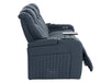 Electric Recliner Cinema Sofa 3 Seater in Blue Real Leather with USB Ports, Cup Holders, and Wireless Charger - Capri