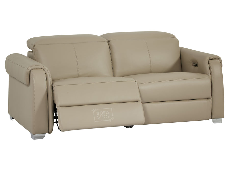 3 Seat Electric Recliner Home Cinema Theatre Sofa | Real Leather Couch in Beige + Power Headrests + USB Charging  + Electric Reclining Seats | Turin | The Sofa Shop