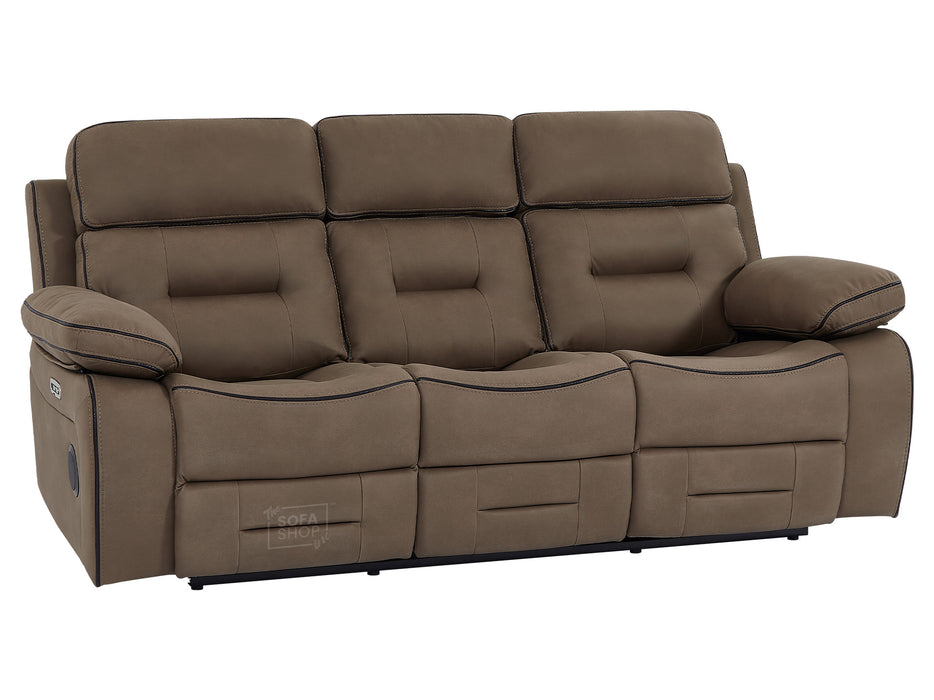 3+2 Seater Fabric Sofas with Drop-Down Table, Cup Holder, LED Reading Light, Power Headrest, Power Recliner, Bluetooth Speaker, Socket Set, Storage Drawer & Wireless Charger | Brown Fabric | Sicily | The Sofa Shop