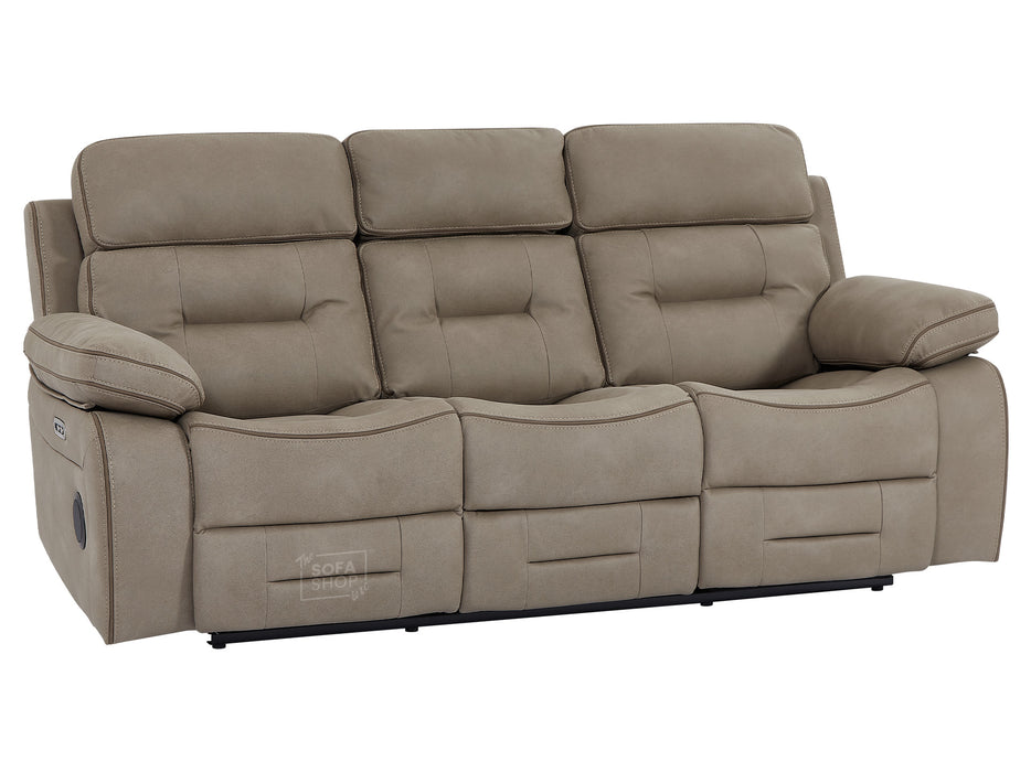 Reclining 3 Seater Sofa | Hi-Tech Home Cinema Couch In Beige Fabric with Bluetooth, LED, USB Ports & Power Reclining | Sicily | The Sofa Shop