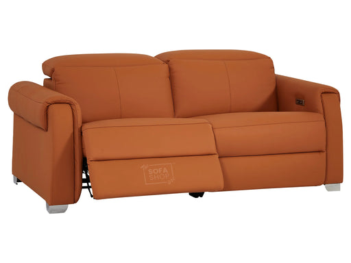 3 Seater Leather Recliner Sofa with USB Ports & Power Headrest | Orange Real Leather | Turin | Sofa Shop