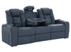 Electric Recliner Cinema Sofa 3 Seater in Blue Real Leather with USB Ports, Cup Holders, and Wireless Charger - Capri