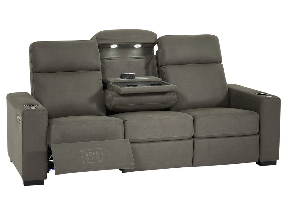 3 Seater Electric Recliner Sofa with Drop-Down Table, Reading Light, Lumbar Support, USB Port, Socket Set, Power Recliner & Cup Holder | Grey Fabric | Palmero | Sofa Shop