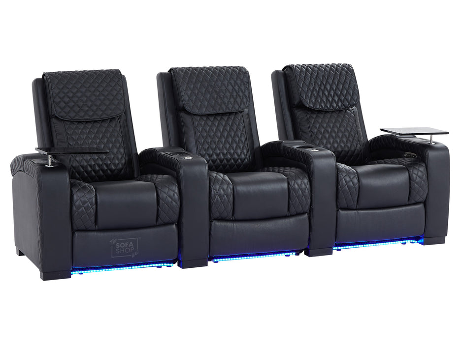 3+2+1 Piece Electric Home Cinema Theatre Sofa Set | Real Leather Couch Suite Package In Black + Power + Speakers + USB | Torino | The Sofa Shop