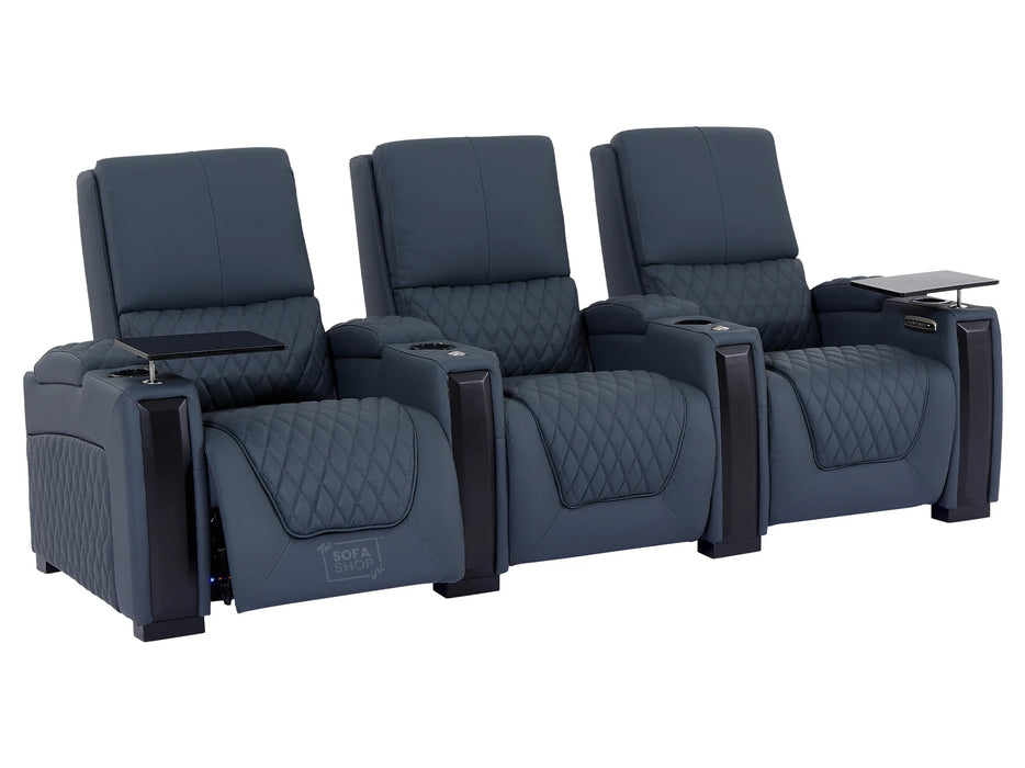 3+1 Electric Home Cinema Recliner Sofa Set | Genuine Leather Couch Suite in Blue With Storage, Lumbar Support & LED | Assisi | The Sofa Shop