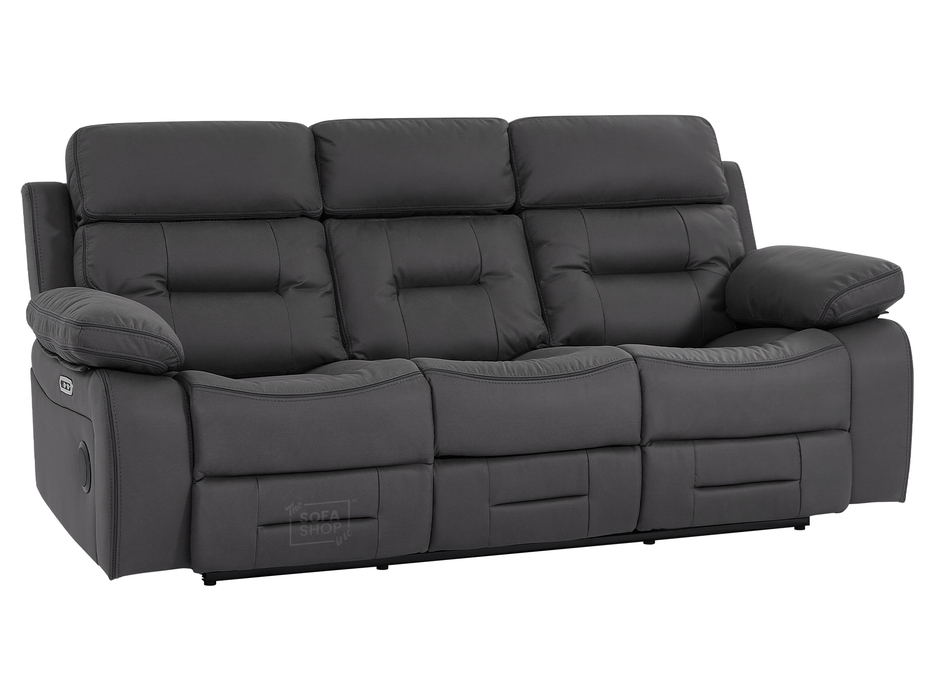 3 Seater Electric Recliner Cinema Sofa in Grey Fabric with Drop-Down Table, LED Reading Light, Power Headrest, Power Recliner, Bluetooth, Socket Set, Storage Drawer, USB & Wireless Charging | Sicily | The Sofa Shop