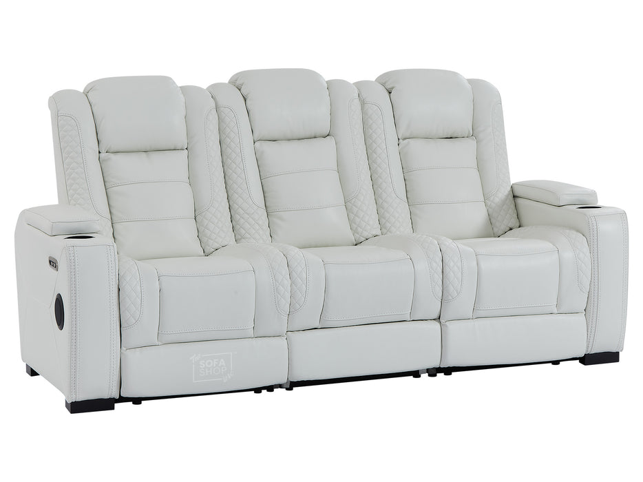 3+2 Seater Leather Sofa Packages with Power Headrest, USB Ports, Electric Reclining, Massage Seat, Bluetooth Speaker, Socket Set & Storage Drawer | White Real Leather Sofas | Napoli | The Sofa Shop