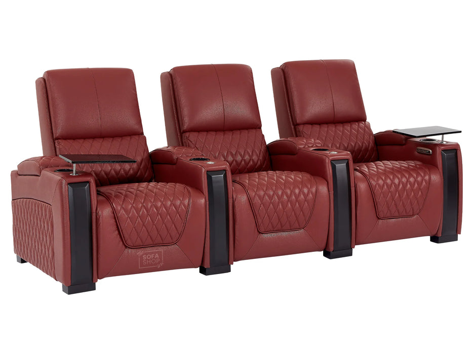 3+1 Electric Recliner Theatre Sofa Set | Genuine Leather Smart Couches in Red With LED Cup Holders, Table & USB Ports | Assisi | The Sofa Shop