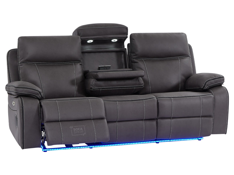 3 Seat Electric Recliner Home Cinema Theatre Sofa | Fabric Couch In Grey + Cupholders + Table + Power + USB + Speakers | Vinsonova | The Sofa Shop