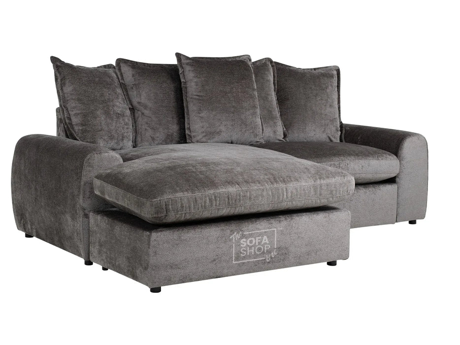 Grey Corner Sofa with Chaise - Footstool Available to Convert into Sofa-Bed | Soft Cosy Durable Fabric | Genova | Clearance Sale