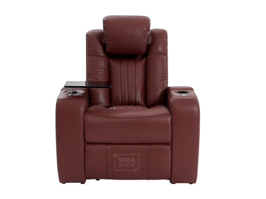 1 Seat Real Leather Electric Recliner Chair Home Cinema Sofa In Red with Full Reclining Seat + LED for Home Theatre Setup | Capri | The Sofa Shop