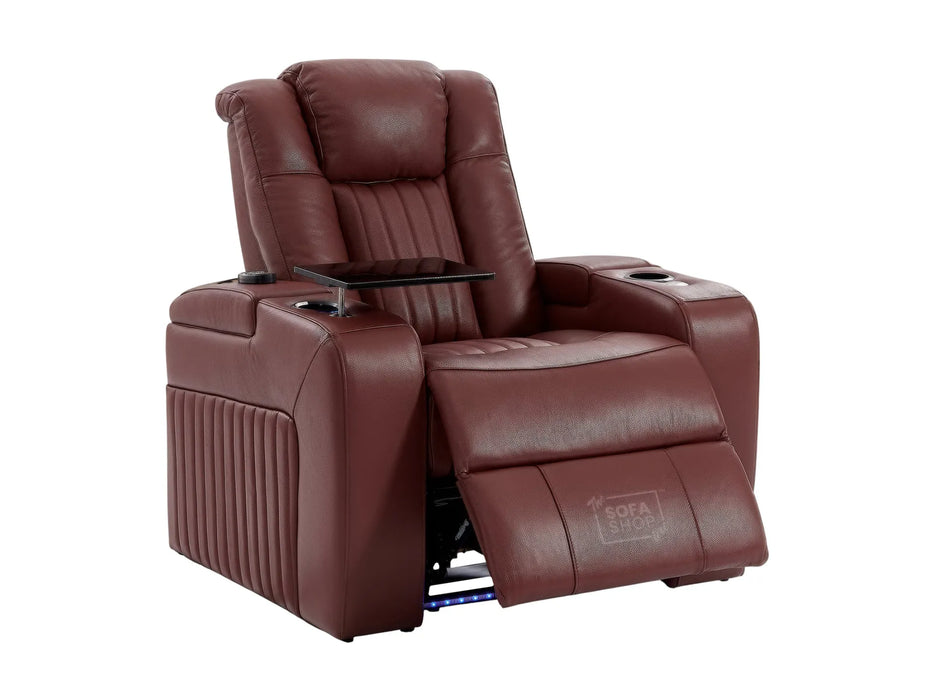 1 Seat Real Leather Electric Recliner Chair Home Cinema Sofa In Red with Full Reclining Seat + LED for Home Theatre Setup | Capri | The Sofa Shop