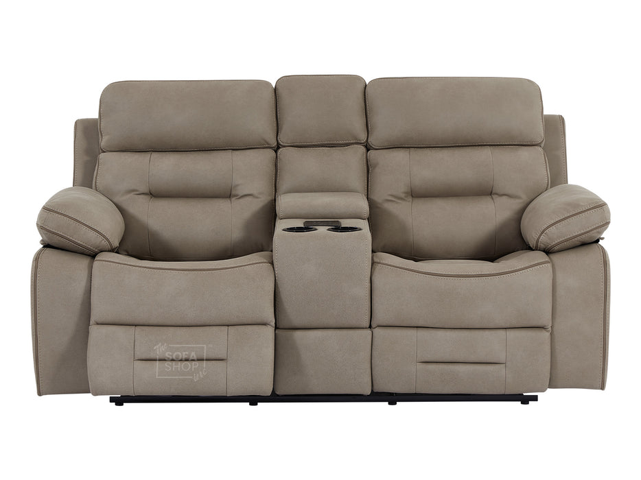 3+2 Seater Beige Fabric Sofas with Drop-Down Table, Power Headrest, Power Recliner, Bluetooth, Socket Set, Storage Drawer, USB Port | Beige Fabric | Sicily | The Sofa Shop