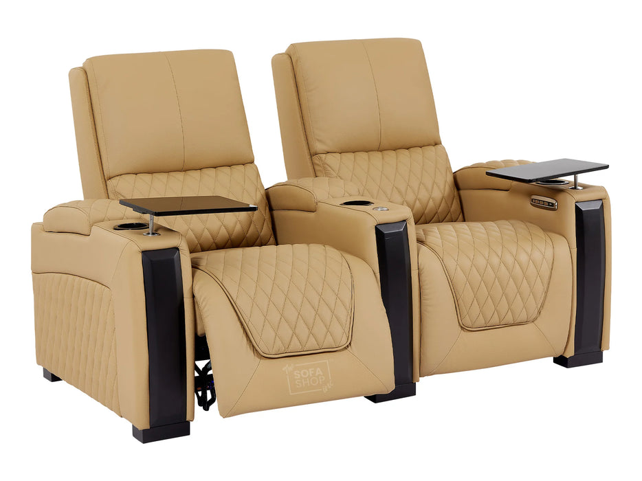 3+2+1 Cinema Reclining Sofa Set | 3.Piece Electric Genuine Leather Sofa Package in Tan | Power Headrest, USB & Table | Assisi | The Sofa Shop