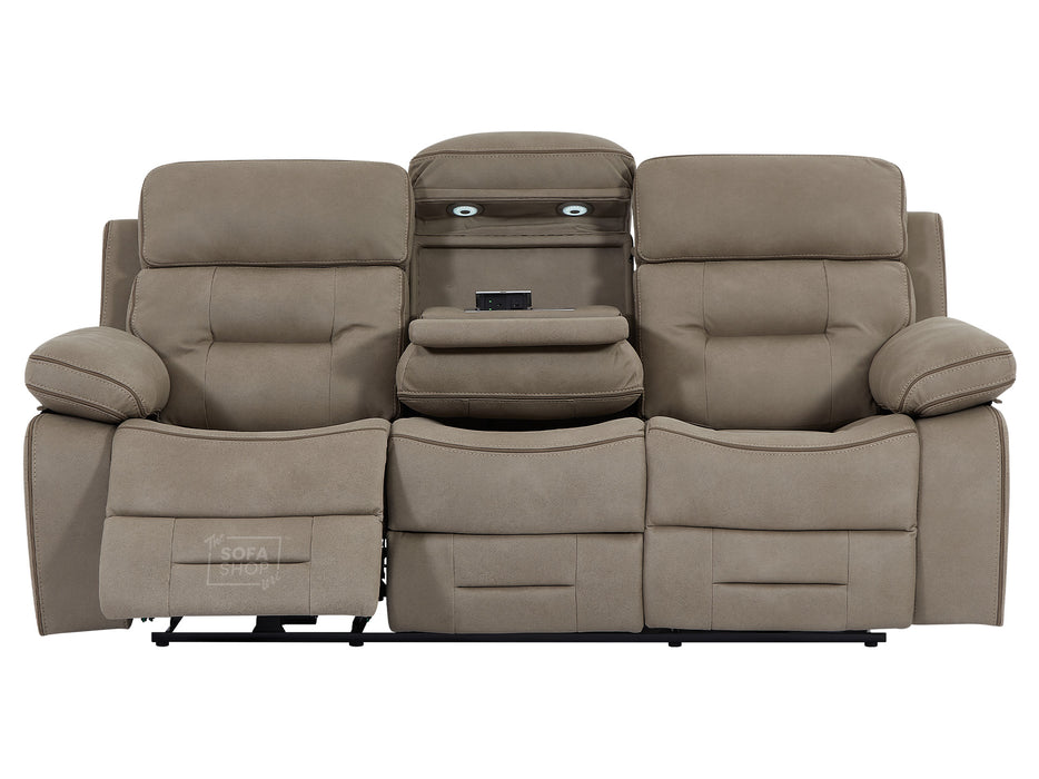 3+1 Seater Fabric Sofas with Drop-Down Table, Power Headrest, Power Recliner, Bluetooth, Socket Set, Storage Drawer, USB Port | Beige Fabric | Sicily | The Sofa Shop