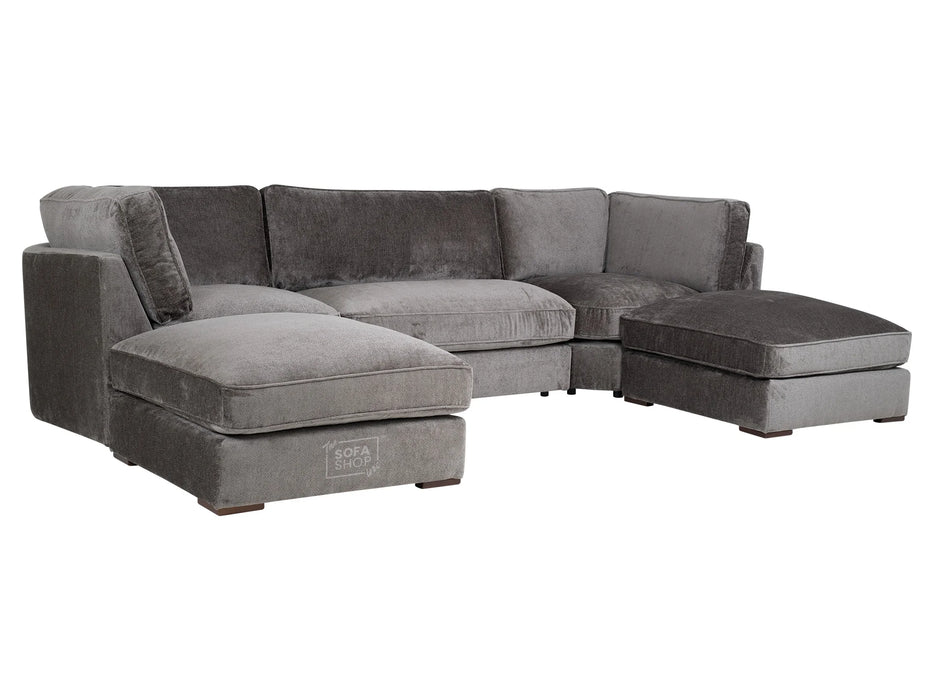 Fabric U Shaped Corner Sofa In Grey - Novara