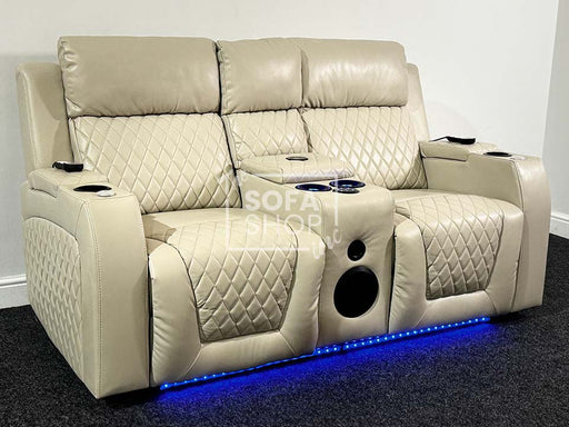 Venice 2 Seater Electric Recliner Sofa in Light Beige Leather with Cup Holders & Wireless Charger - Second Hand Sofas 56