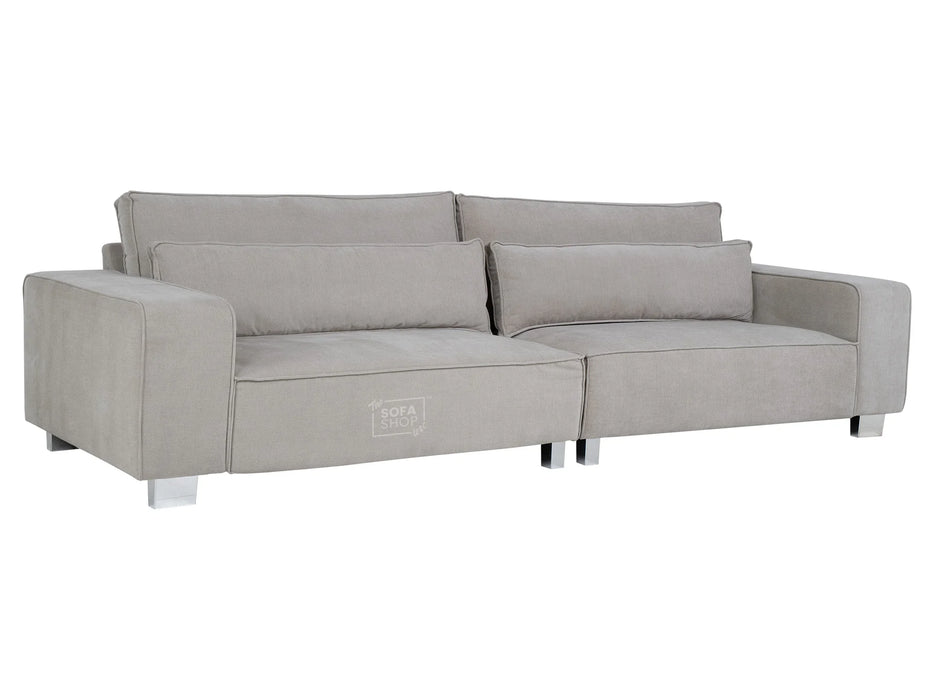 4 Seater Sofa and Chair in Beige Fabric - Matching Extra Wide Footstool - Vicenza