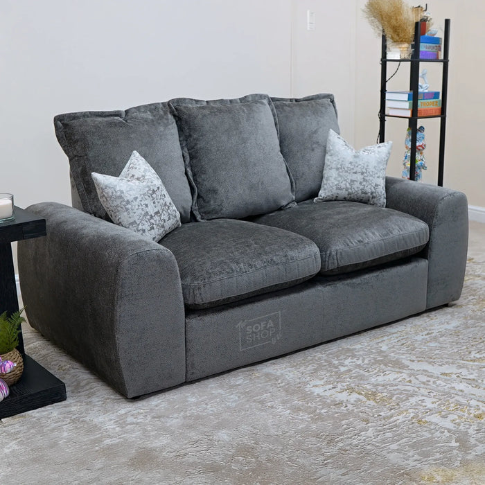 2 Seater Grey Fabric Sofa With Removable Cushions - Genova - Sofa Sale