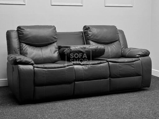 Highgate 3 Seater Electric Recliner Sofa in Grey Leather - Padding Problem & Loose Stitching on Seats - Second Hand Sofas 256