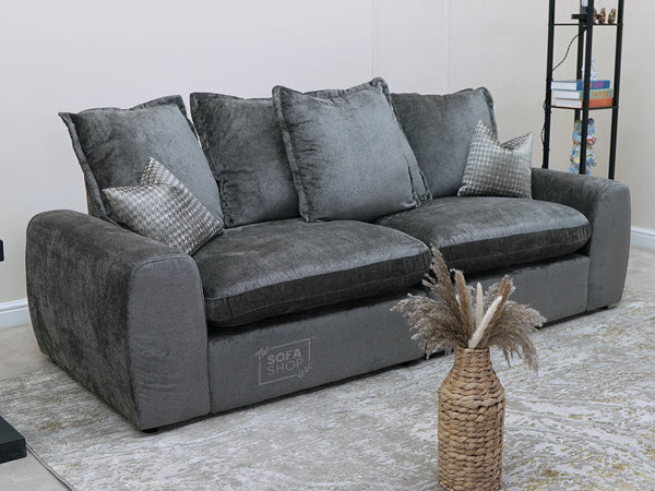 3 Seater Grey Fabric Sofa With Removable Cushions - Genova