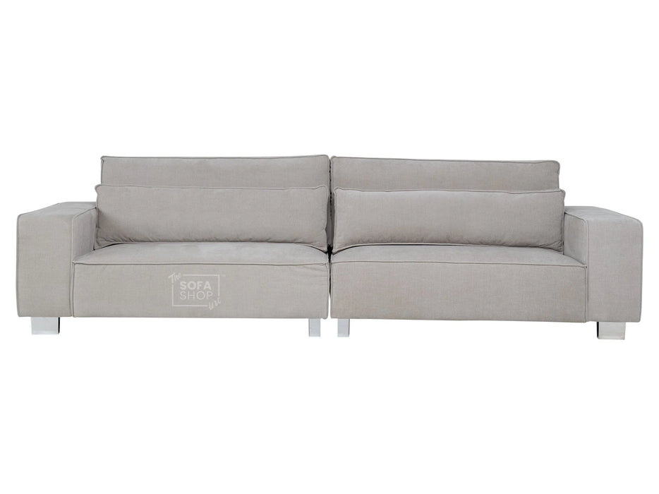 4 Seater Sofa and Chair in Beige Fabric - Matching Extra Wide Footstool - Vicenza