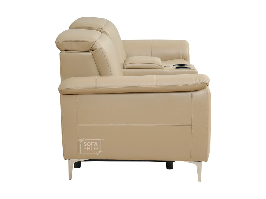 3 2 Electric Recliner Sofa Set. 2 Piece Recliner Sofa Package Suite in Beige Leather With USB Ports & Cooling Cup Holders- Solero