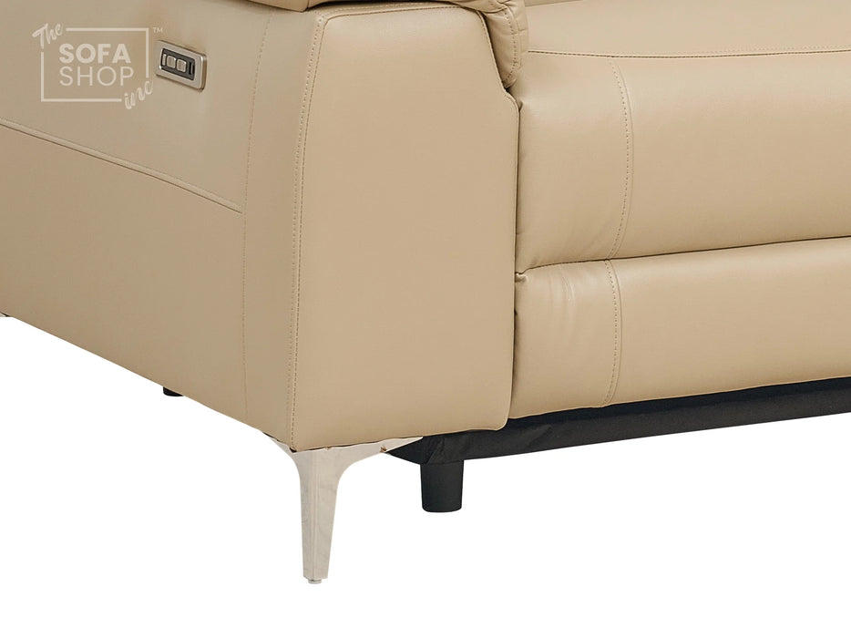 3 2 Electric Recliner Sofa Set. 2 Piece Recliner Sofa Package Suite in Beige Leather With USB Ports & Cooling Cup Holders- Solero