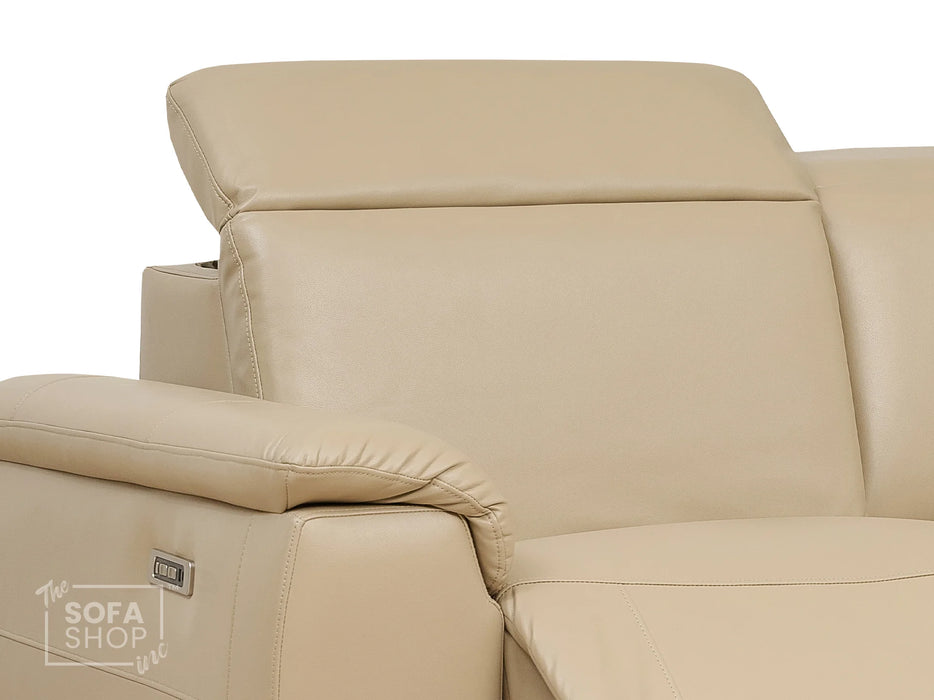 3 2 Electric Recliner Sofa Set. 2 Piece Recliner Sofa Package Suite in Beige Leather With USB Ports & Cooling Cup Holders- Solero