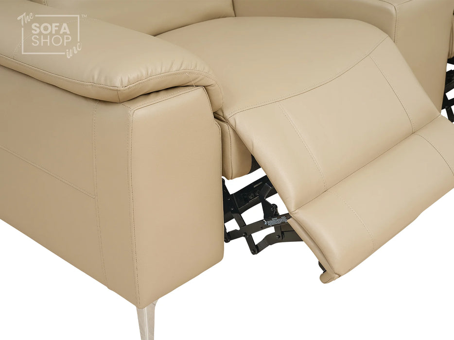 3 2 Electric Recliner Sofa Set. 2 Piece Recliner Sofa Package Suite in Beige Leather With USB Ports & Cooling Cup Holders- Solero