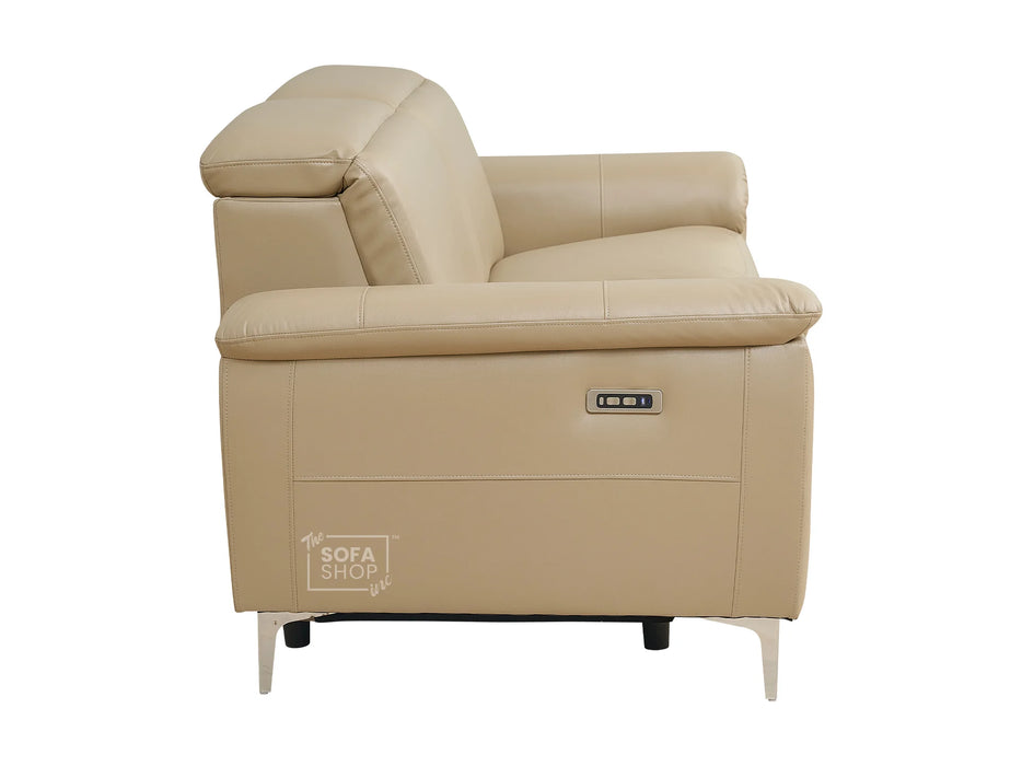 3 2 Electric Recliner Sofa Set. 2 Piece Recliner Sofa Package Suite in Beige Leather With USB Ports & Cooling Cup Holders- Solero