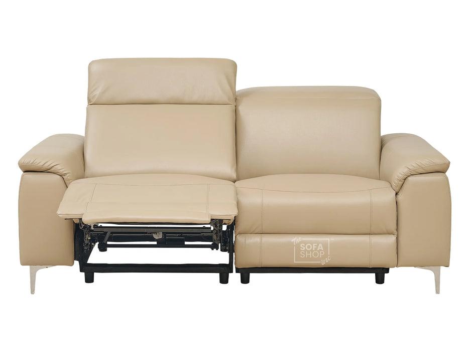 3 2 Electric Recliner Sofa Set. 2 Piece Recliner Sofa Package Suite in Beige Leather With USB Ports & Cooling Cup Holders- Solero