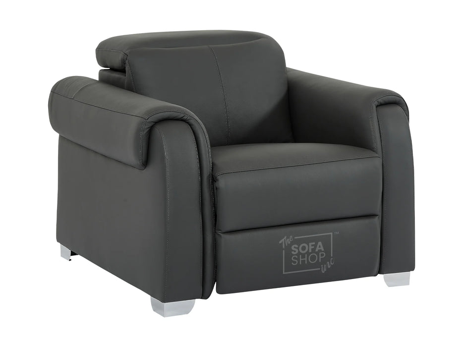 1 Seat Electric Recliner Chair Home Cinema Sofa | Real Leather Chair in Grey + USB + Adjustable Headrest | Turin | The Sofa Shop