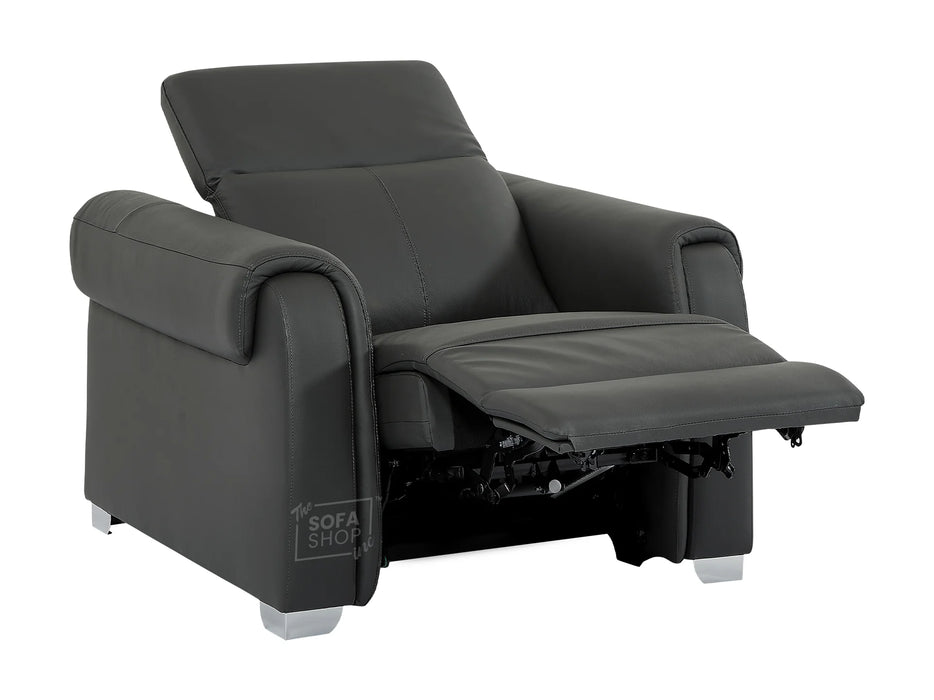 1 Seat Electric Recliner Chair Home Cinema Sofa | Real Leather Chair in Grey + USB + Adjustable Headrest | Turin | The Sofa Shop