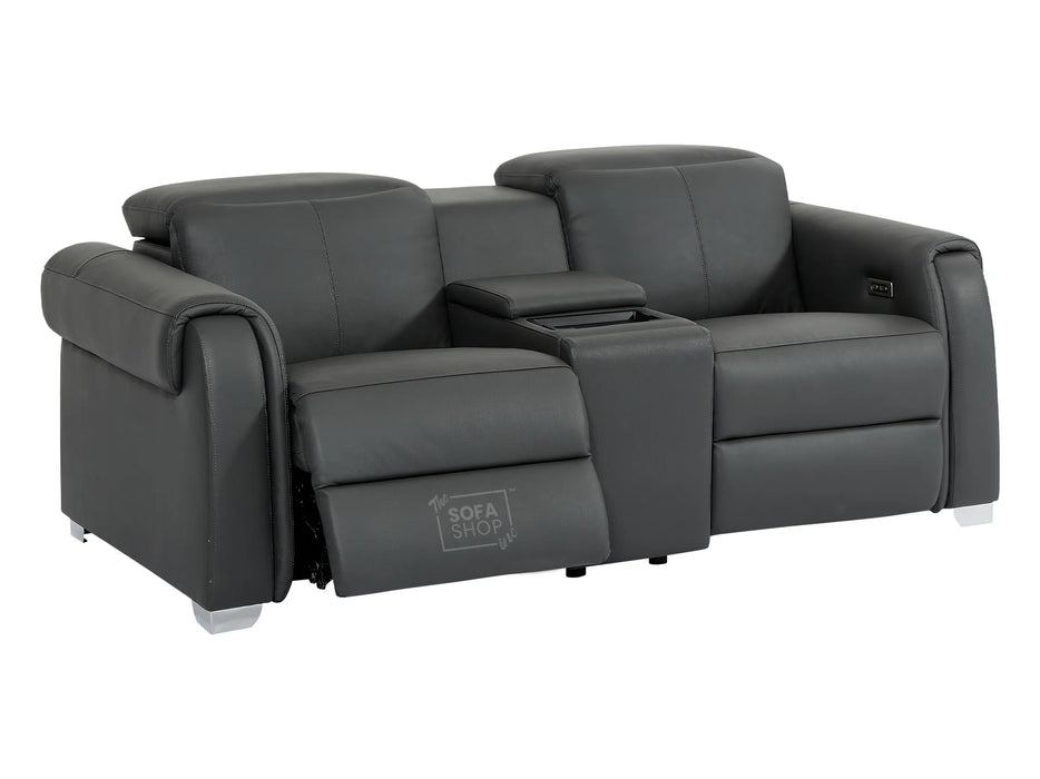 3+2+1 Hi-Tech Reclining Sofa Set | Genuine Leather 3-Piece Electric Sofa Package in Grey with Wireless Charger & USB | Turin | The Sofa Shop