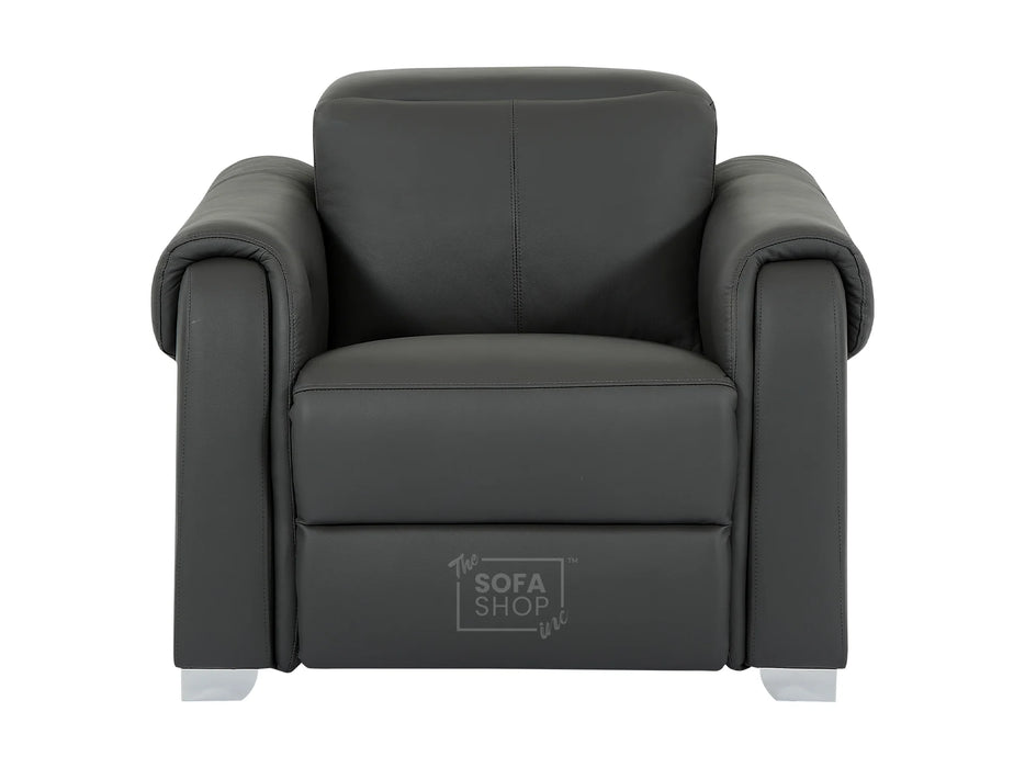 3+1 Recliner Electric Sofa Package | 2-Piece Smart Sofa Suite in Grey Real Leather | Adjustable Headrests & USB | Turin | The Sofa Shop