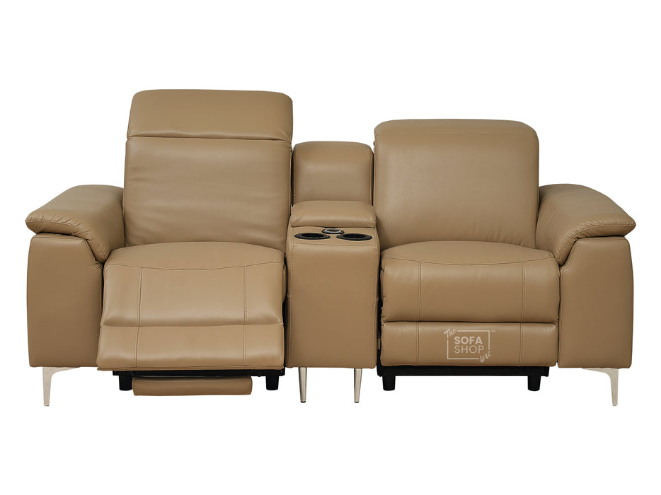 2 Seater Beige Leather Electric Recliner Sofa with Storage, Cup Holders & Usb Ports - Solero