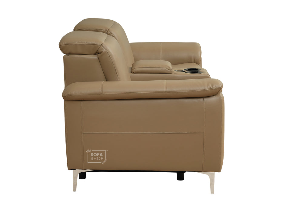 2 Seater Beige Leather Electric Recliner Sofa with Storage, Cup Holders & Usb Ports - Solero