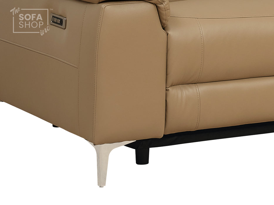 2 Seater Beige Leather Electric Recliner Sofa with Storage, Cup Holders & Usb Ports - Solero