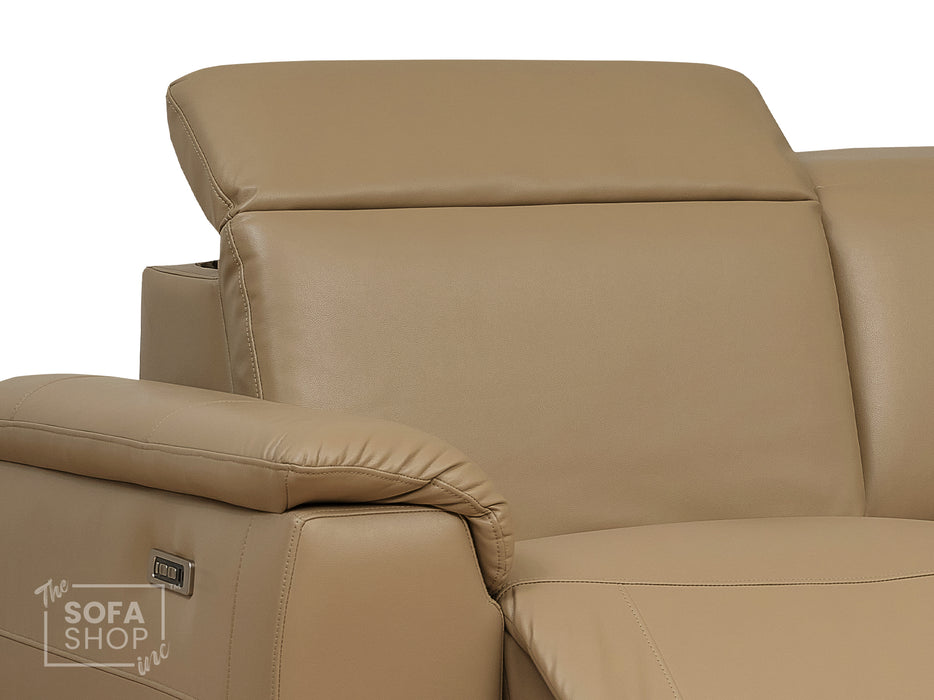 2 Seater Beige Leather Electric Recliner Sofa with Storage, Cup Holders & Usb Ports - Solero