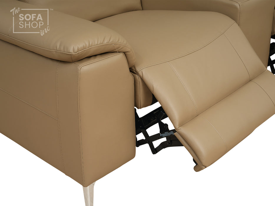 2 Seater Beige Leather Electric Recliner Sofa with Storage, Cup Holders & Usb Ports - Solero