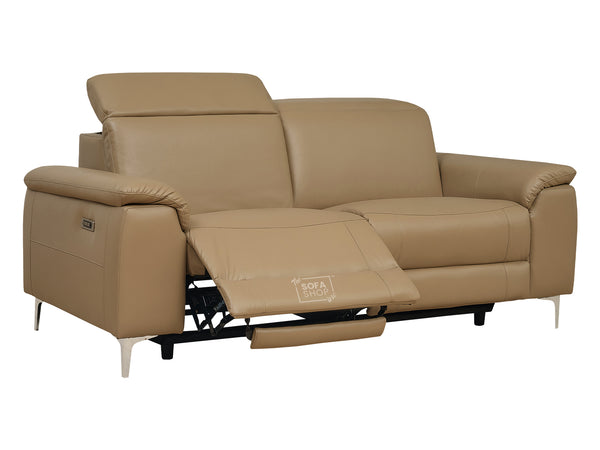 3 Seater Beige Leather Electric Recliner Sofa with Usb Ports - Solero